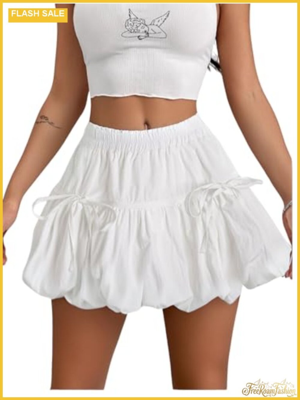Ruffle Mini Skirt High Waist Tie Knot A Line Flowy Y2k Going Out